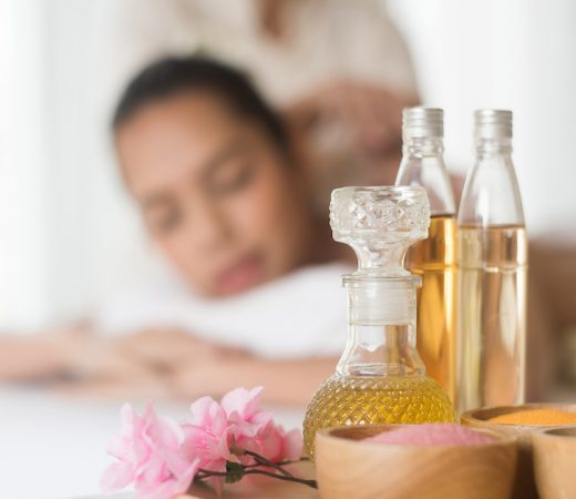 Bottle of aroma essential oil and Spa treatments