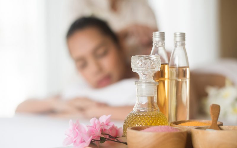 Bottle of aroma essential oil and Spa treatments